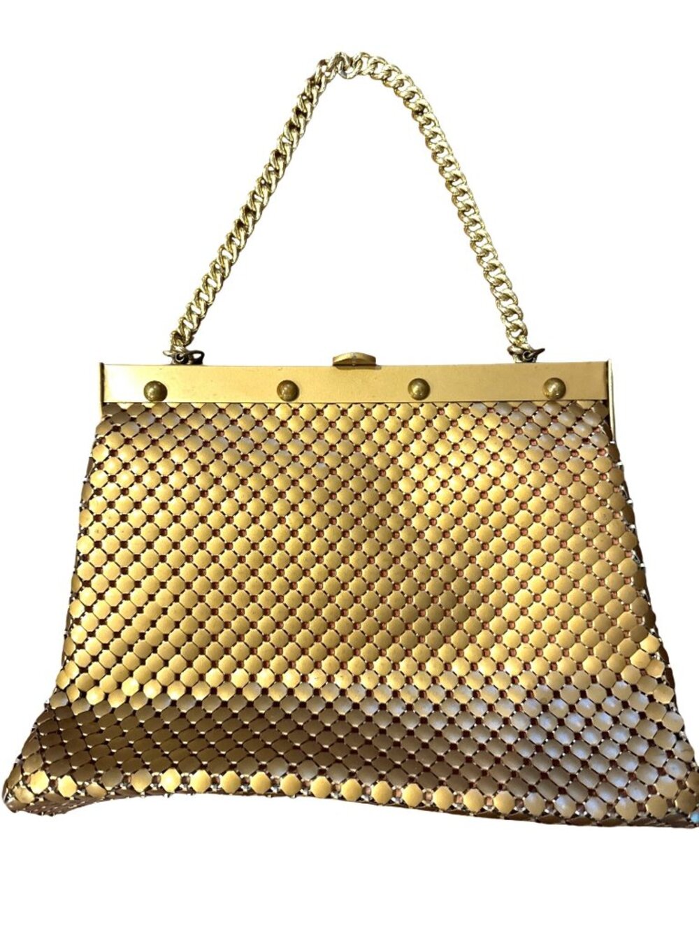 Vintage 1940s 50s Whiting Davis Gold Metal Mesh Evening Handbag USA Glamour